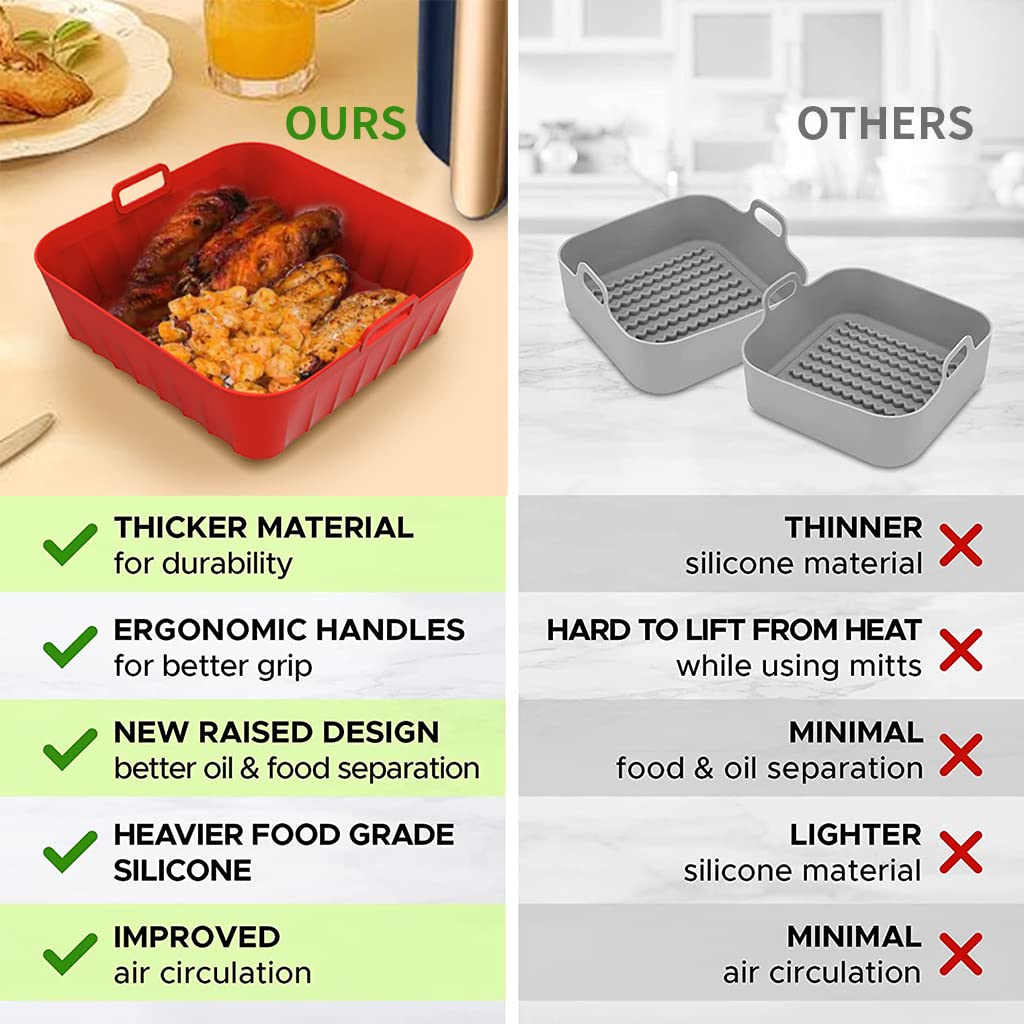 HASTHIP Air Fryer Silicone Baking Tray, 8.2 Inch Non-Stick Silicone Air Fryer Liners for 4-7QT, Reusable Square Air Fryer Oven Pot with Anti-Scalding Handles, Food Safe Air Fryers Accessories (Red) HASTHIP Air Fryer Silicone Baking Tray, 8.2 Inch Non-Stick Silicone Air Fryer Liners for 4-7QT, Reusable Square Air Fryer Oven Pot with Anti-Scalding Handles, Food Safe Air Fryers Accessories (Red)